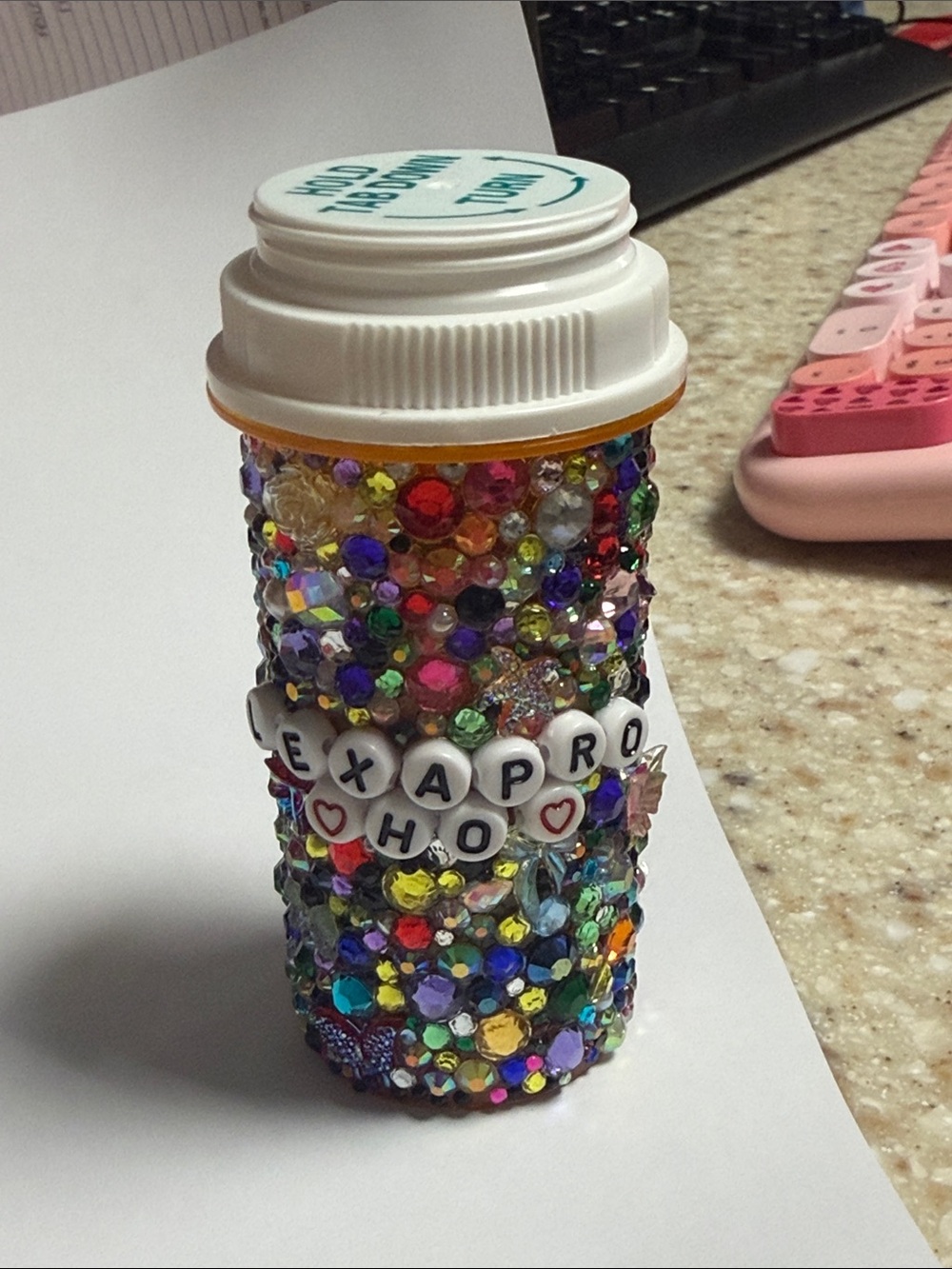 Bedazzled Multicolor Pill case with Custom Letter Beads